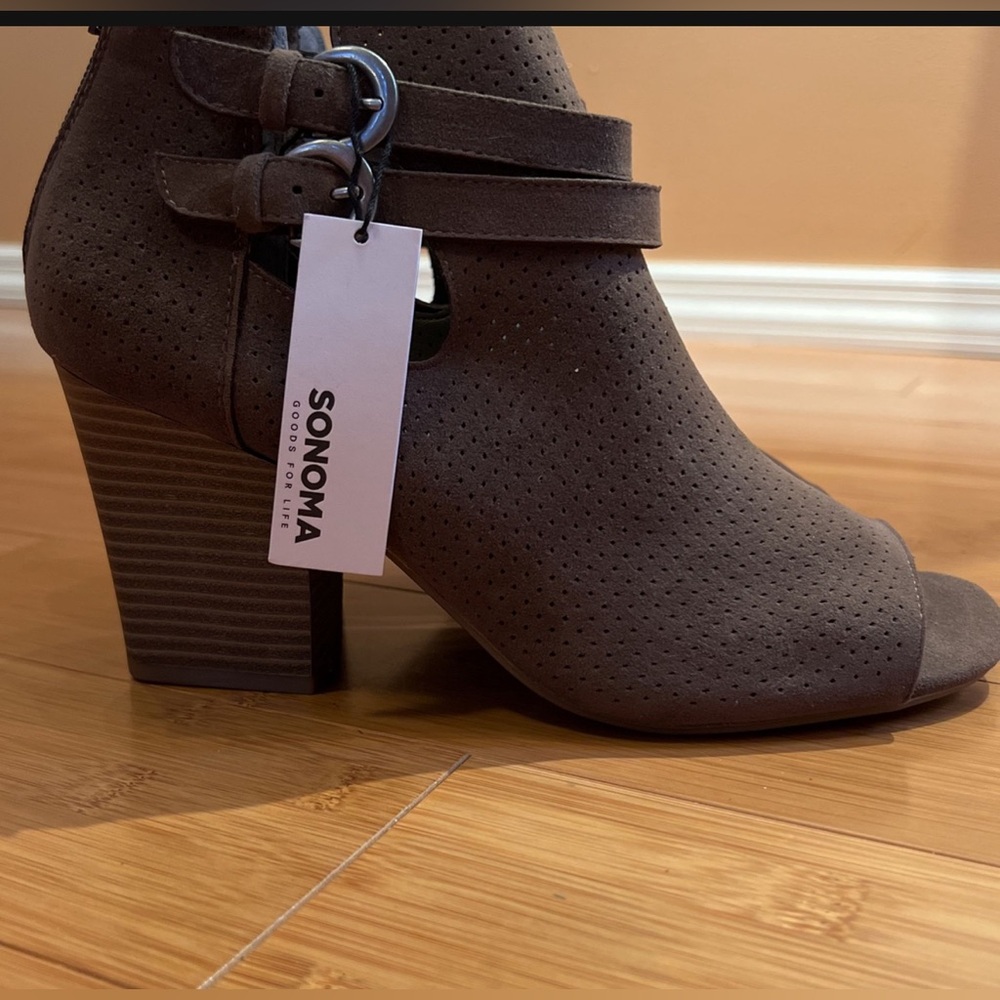Sonoma Brown Heeled Boots with Peep-Toe Design